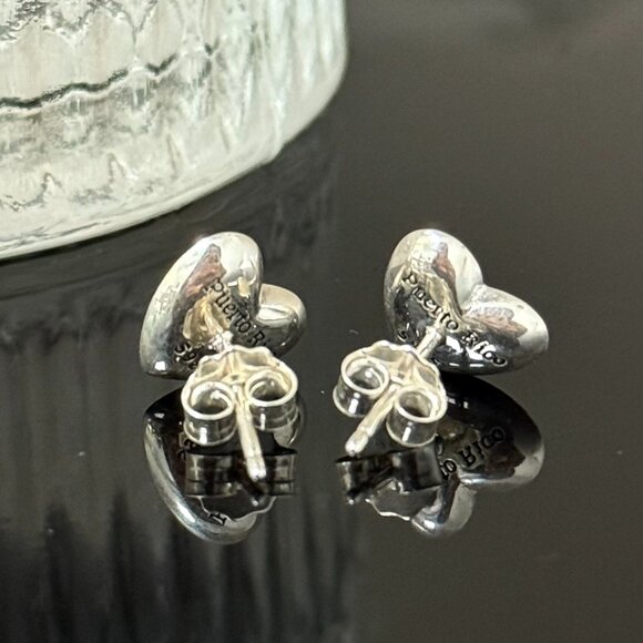 Puerto Rico Flag Heart Earrings S925 Sterling Silver Stud Earrings Handmade - Picture 5 of 6
